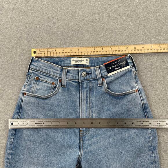 Abercrombie & Fitch Curve Love Ankle Straight Jeans 26 / 2 Long Hi Rise Fray Hem - Picture 10 of 16